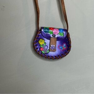 Tooled Leather Crossbody Handbag Vintage Colorful Purple Mexico